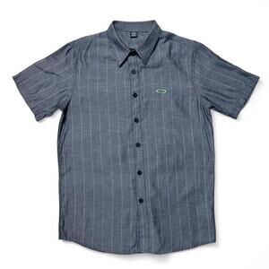 Oakley Y2k Vintage Software Style Embroidered Logo Pinstripe Work Shirt Medium